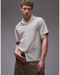 TOPMAN - Camisa Color Piedra A Rayas Texturizadas De Manga Corta De - Lyst