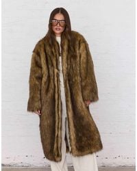 Aria Cove - Faux Fur Collarless Oversized Longline Coat - Lyst