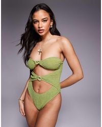 ASOS - Laurie Twist Front Chain Link Bandeau Swimsuit - Lyst