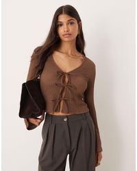 ASOS - Textured Tie Front Long Sleeve Top - Lyst