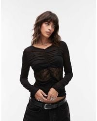 TOPSHOP - Crinkle Lace Mix Long Sleeve Top - Lyst