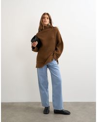 TOPSHOP - Gestrickter oversize-pullover mit hohem kragen, rollnahtdetail und wolle - Lyst