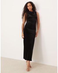 Vila - High Neck Velvet Ruched Maxi Dress - Lyst