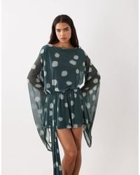 ASOS - Spot Printed Mesh Tie Side Mini Dress With Extreme Sleeve - Lyst