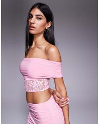 Missy Empire - Double Sculpted Slinky Deep Bardot Lace Top Co-ord - Lyst