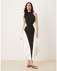 JW PEI - Cotton Racer Halter Neck Panel Detail Volume Hem Maxi Dress - Lyst