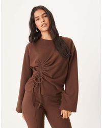 ASOS - Top Marrón Achicoria De Manga Larga Con Detalle Fruncido De Tejido Suave De (Parte De Un Conjunto)-Sin Color - Lyst