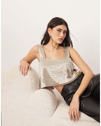 ARRANGE - Embellished Beaded Square Neck Boxy Crop Top - Lyst