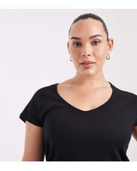 ASOS - Asos Design Curve Ribbed Raglan V-neck Baby Tee - Lyst