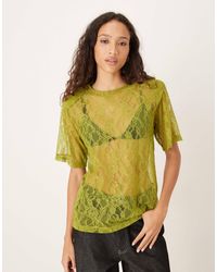 ASOS - Lace Boxy Sheer Tee With Shoulder Pads - Lyst