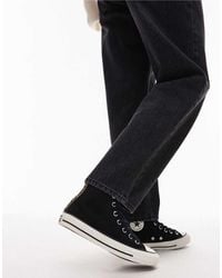 Converse - Zapatillas De Deporte Negras Con Ribete De Pelo De Potro Con Estampado De Leopardo Chuck Taylor All Star De - Lyst