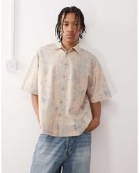 Reclaimed (vintage) - Recht Overhemd Met Korte Mouwen, Linnenlook En Blauwe Bloemenprint - Lyst