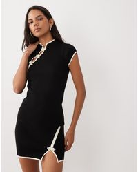 ASOS - Knitted Mandarin Mini Dress With Contrast Tipping - Lyst