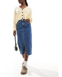 Vero Moda - Denim Midaxi Skirt With Front Split - Lyst