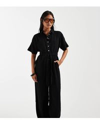 Only Petite - Tie Waist Short Sleeve Jumpsuit - Lyst