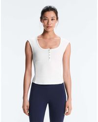 Oysho - Sleeveless Rib T-Shirt With Cotton And Modal Buttons - Lyst