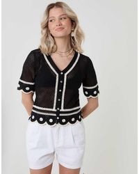 Threadbare - Crochet Flower Hem Button Up Top - Lyst