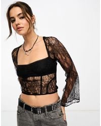 Reclaimed (vintage) - Long Sleeve Lace Corset Top - Lyst