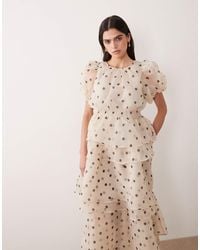 Vila - Polka Dot Volume Sleeve Ruffle Midi Dress - Lyst