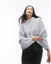 TOPSHOP - Knitted Fluffy Cable Stitch Long Line Jumper - Lyst