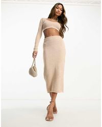 I Saw It First - Knitted Midi Skirt Co-Ord Oatmeal - Lyst