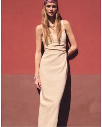 Stradivarius - Midi Jurk Van Linnenmix Met Open Achterkant - Lyst