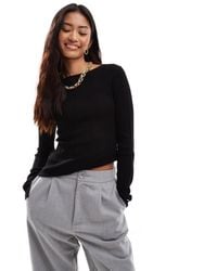 & Other Stories - Merino Wool Knitted Rib Fitted Top With Boat Neck And Split Cuffs - Lyst