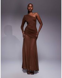 ASOS - Mesh One Sleeve Gauged Detail Maxi Dress With Full Skirt - Lyst