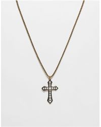 Reclaimed (vintage) - Collier unisexe avec pendentif croix et perles - Lyst