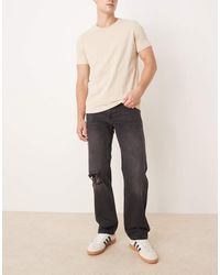 ASOS - Vaqueros De Pernera Recta Con Lavado Negro Y Diseño Rasgado De -Gris - Lyst