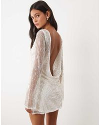 JW PEI - Bridal Sequin Slash Neck Low Cowl Back Mini Dress - Lyst
