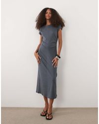 Mango - Cap Sleeve Midi Dress With Ruched Waist - Lyst