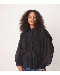 ASOS - Asos Design Curve Ruffle And Embroidery Detail Long Sleeve Blouse - Lyst