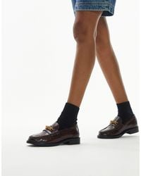 TOPSHOP - Clara Leather Flat Loafers With Chain - Lyst