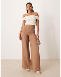 ASOS - Tall - pantalon effet froissé en lin mélangé à taille haute style corset - taupe - Lyst