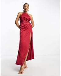 ASOS - Satin Halterneck Maxi Dress With Ruched Cut Out Waist Detail - Lyst
