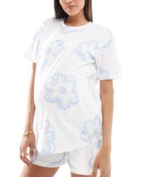 ASOS - Pijama De Pantalones Cortos Y Camiseta Extragrande Con Estampado De Flores De Asos Design Maternity-Blanco - Lyst