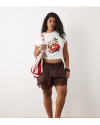 ASOS - Asos Design Curve Satin Lace Trim Drawstring Waist Short - Lyst