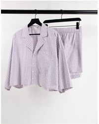 Monki Lana Cotton Gingham Pajama Set - Purple