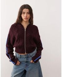 Monki - Cable Knit Hooded Cardigan With Double Zip Detail - Lyst