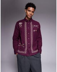 ASOS - Relaxed Shirt With Cross Stitch Border Print - Lyst