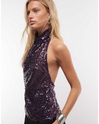 ASOS - Top Halter Trasparente Con Paillettes Sparse E Applicazioni - Lyst