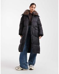 South Beach - Padded Long Coat With Faux Fur Lined Hood - Lyst