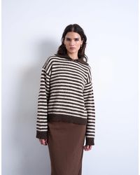 TOPSHOP - – gestreifter oversize-strickpullover mit einfarbigem kragen - Lyst