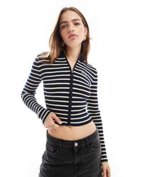 Tommy Hilfiger - Cárdigan Azul Marino A Rayas Con Cremallera Y Detalle Metalizado De - Lyst