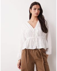 ASOS - Long Sleeve Smock Top With Button Front - Lyst