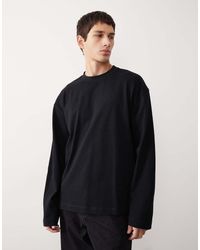 ASOS COLLECTIVE - Camiseta Negra Extragrande De Manga Larga De Tejido Muy Grueso Ac-T-253 De - Lyst