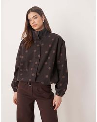 ASOS - Giacca Di Jeans Con Collo A Imbuto Color Cioccolato A Pois - Lyst