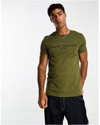 Tommy Hilfiger - Camiseta verde con logo tommy - Lyst