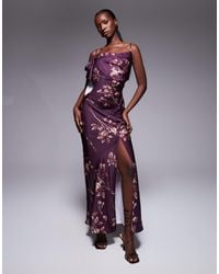 knee length dresses for ladies Rent ASOS EDITION Ultimate Draped Bardot Midi Dress In Blurred Floral Print